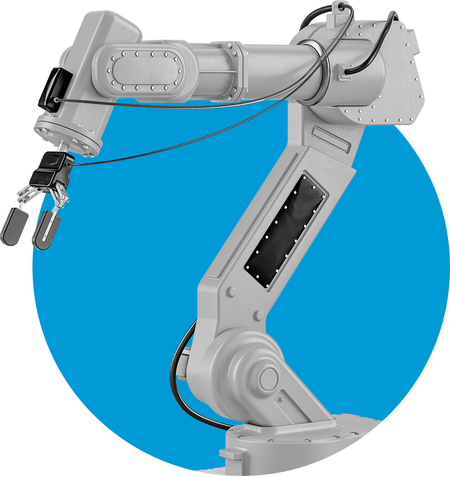 Robotic arm in a blue circle